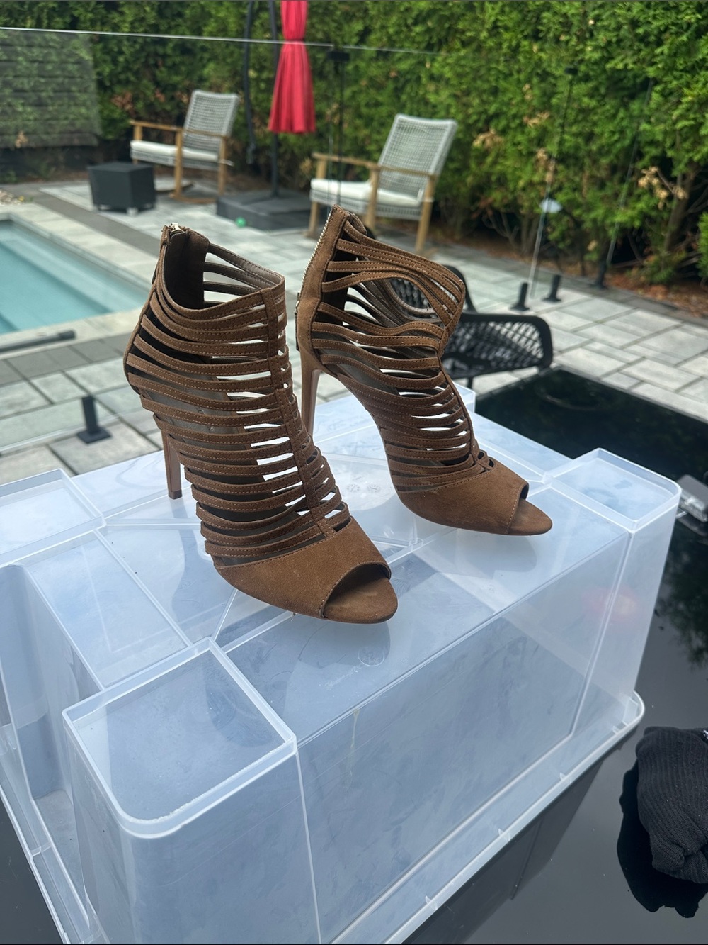 Zara Brown Strappy Cutout Peep-Toe High Heels